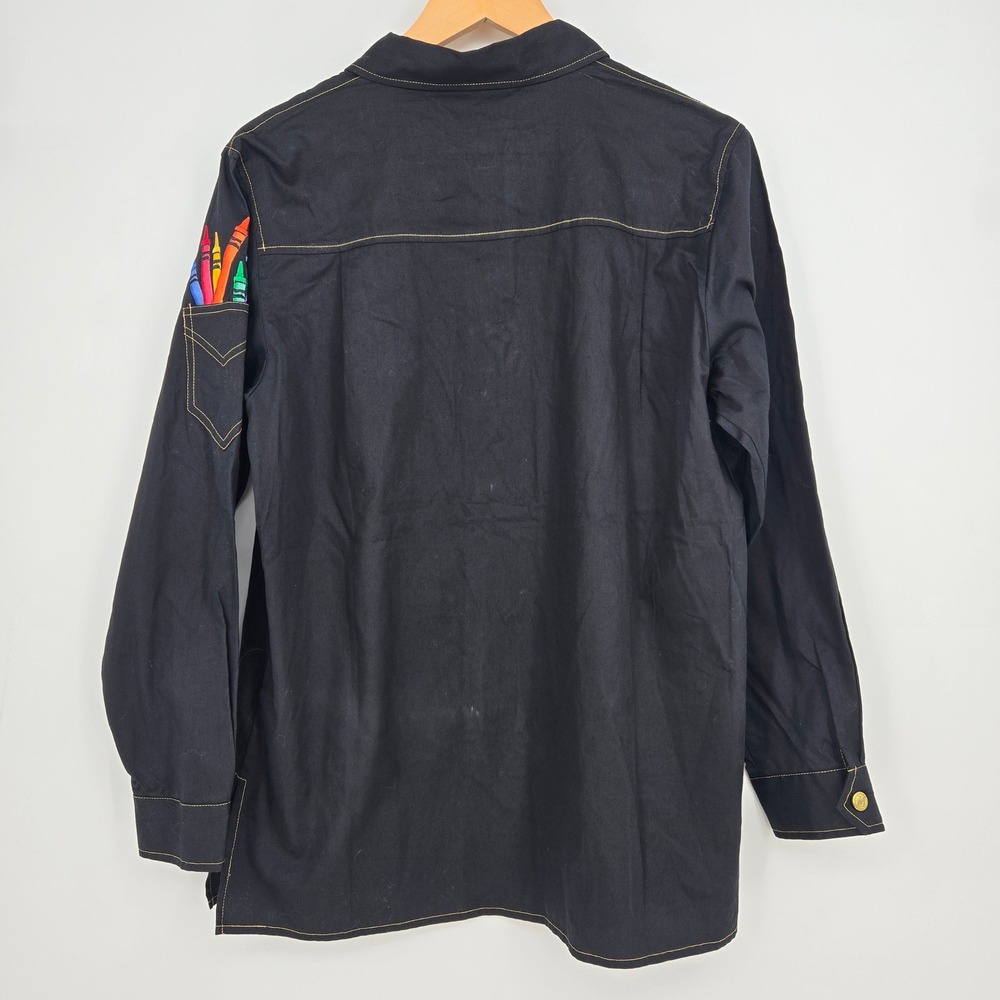 Vtg 90s Bob Mackie ABC Alphabet Button-Up Shirt Womens M Teacher School Crayon - Picture 2 of 11